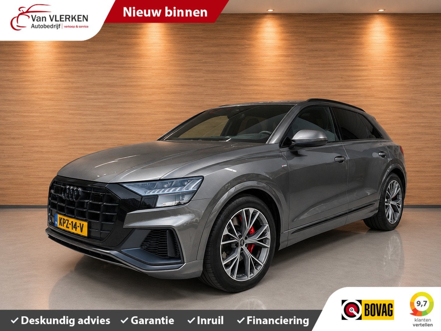 Audi Q8 55 TFSI e quattro S-Line PANO HEAD-UP Fabrieksgarant, Auto's, Audi, Automaat, 12 maanden, Gebruikt, 2995 cc