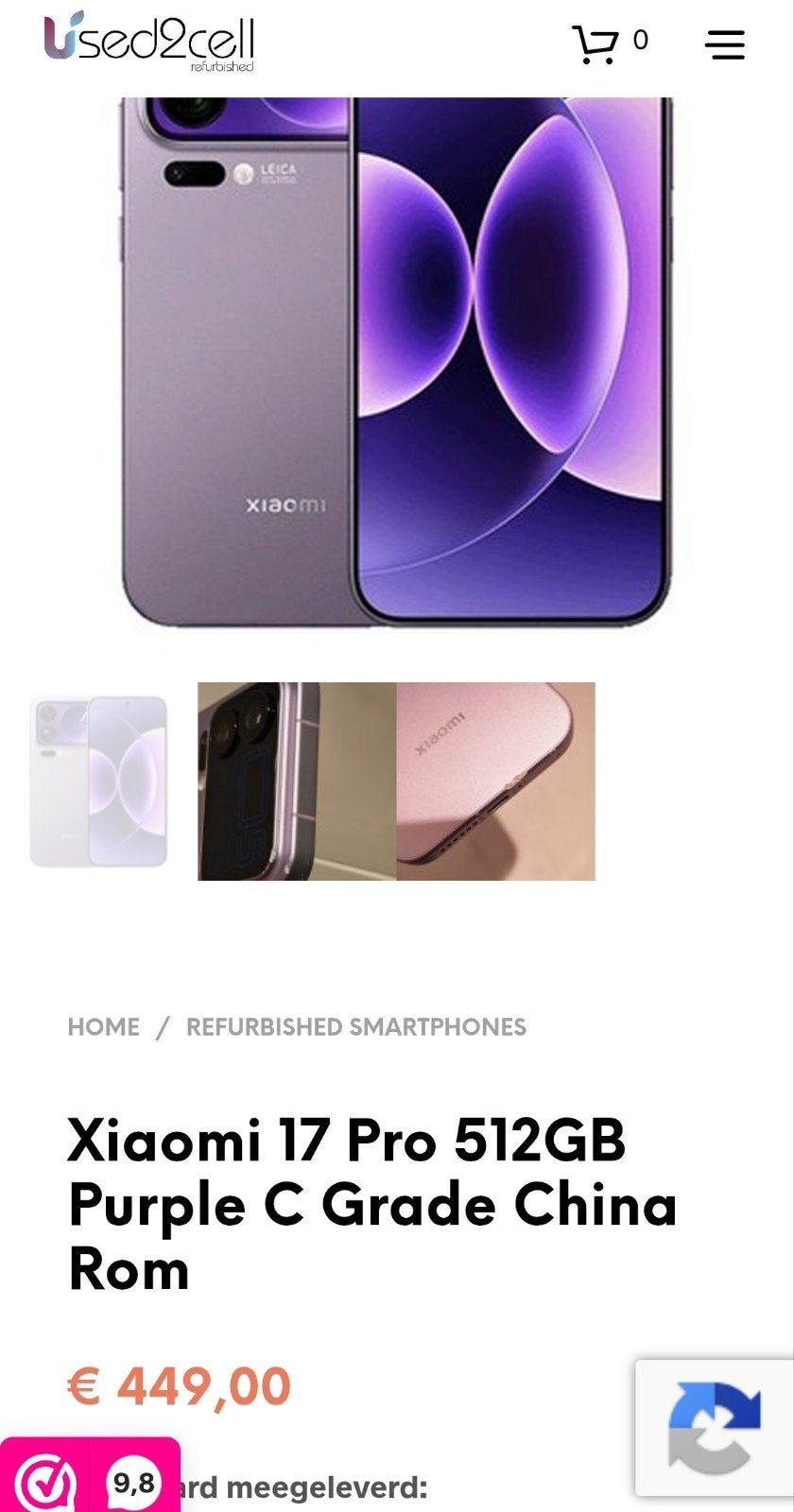 Xiaomi 17 Pro 512GB Purple C Grade (China Rom, Ophalen of Verzenden, Zo goed als nieuw, 6 megapixel of meer, Overige modellen