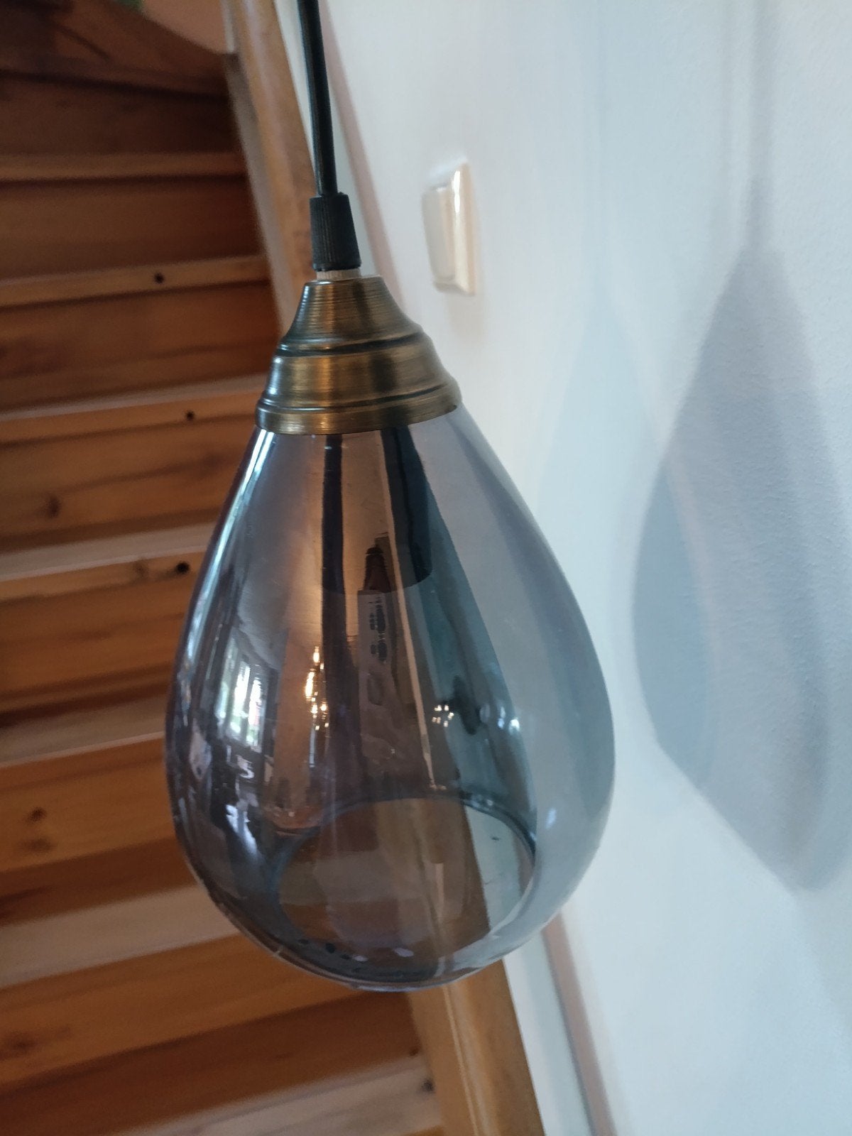 2x Glazen Blauwe Plafondlampen - 1.5m Snoer, Ophalen of Verzenden, Gebruikt, Glas