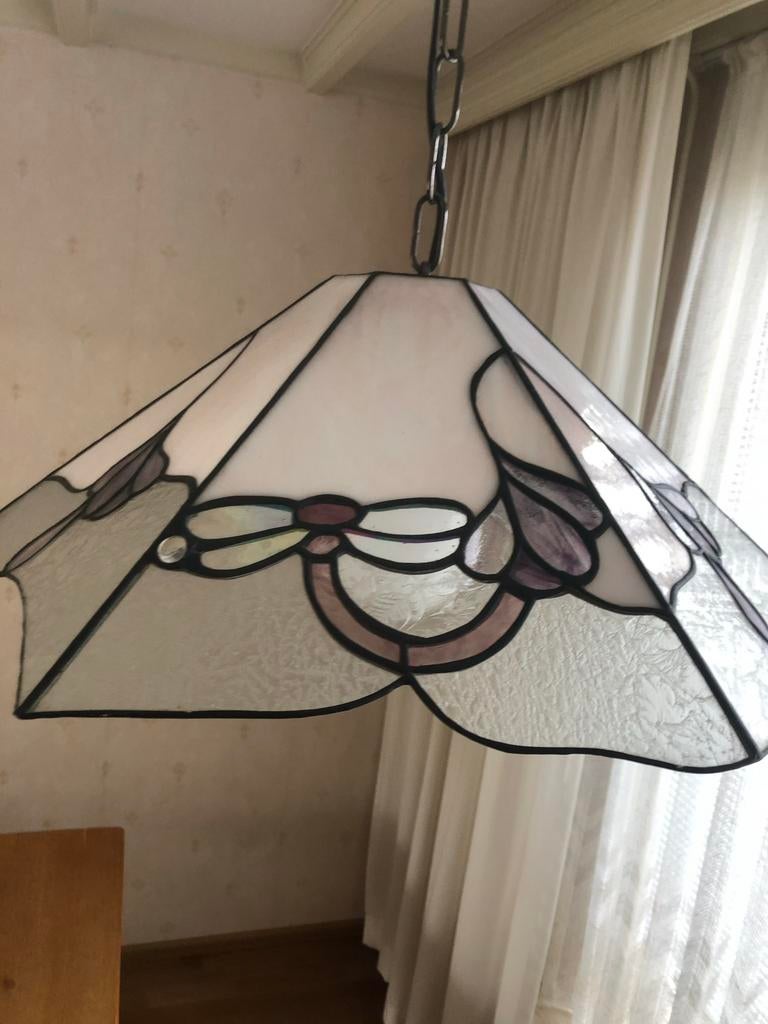 Vintage Tiffany Hanglamp eettafellamp Glas in Lood, Huis en Inrichting, Lampen | Hanglampen, Ophalen, Zo goed als nieuw, Glas