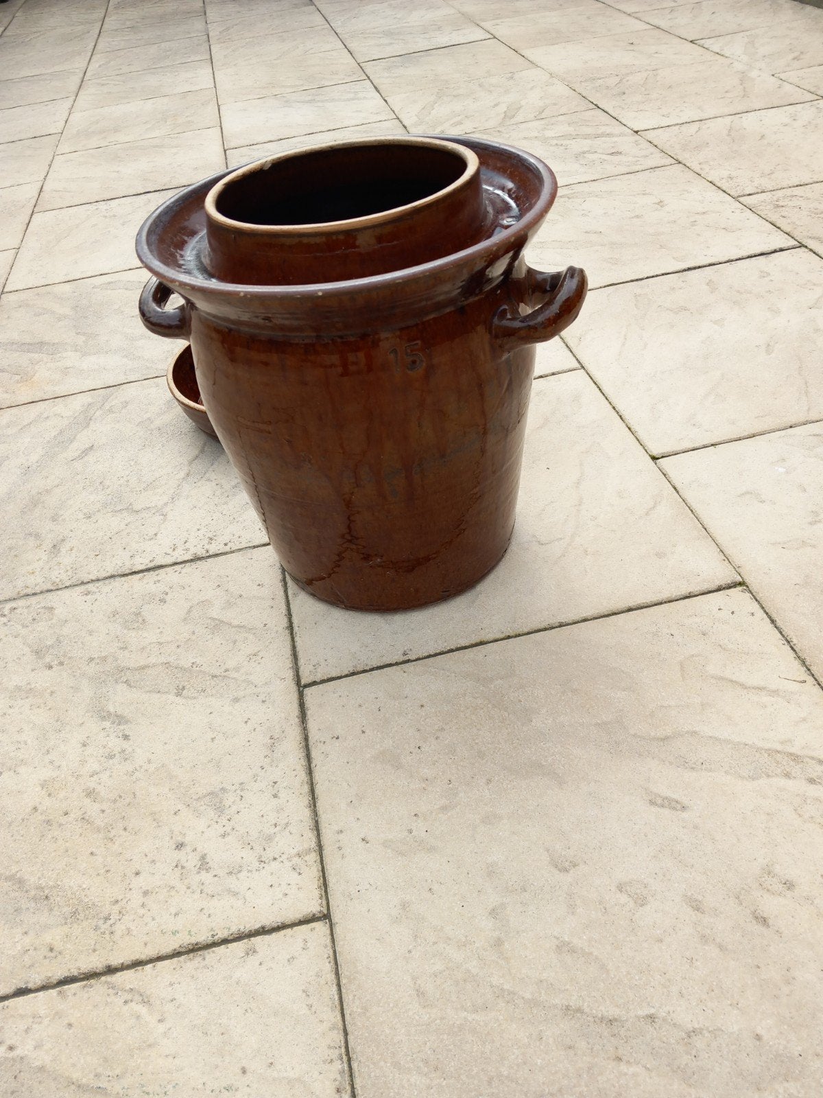 Mooie geglazuurde bruine pot., Tuin en Terras, Bloempotten, Rond, Zo goed als nieuw, Minder dan 40 cm, Aardewerk