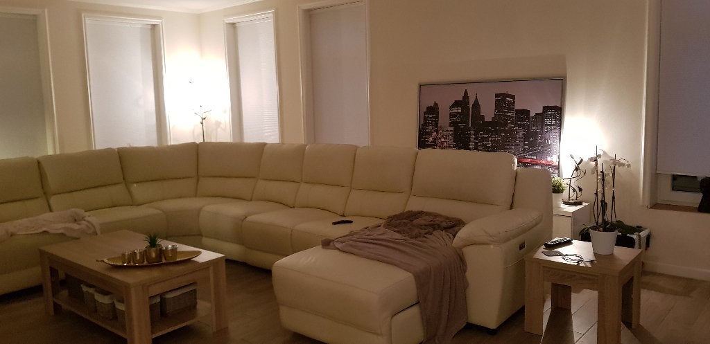Luxe Wit lederen U-bank met Relaxfunctie, Huis en Inrichting, Ophalen, Hoekbank, 300 cm of meer, Leer