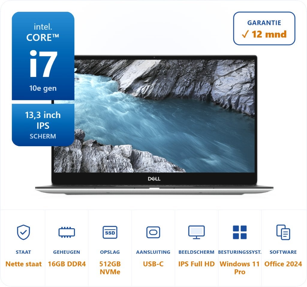 13,3 inch Dell XPS 7390 i7-10510U 4.9GHz 16GB DDR4 512GB SSD, Computers en Software, ., 13 inch, Refurbished, Intel® Core™ i7 