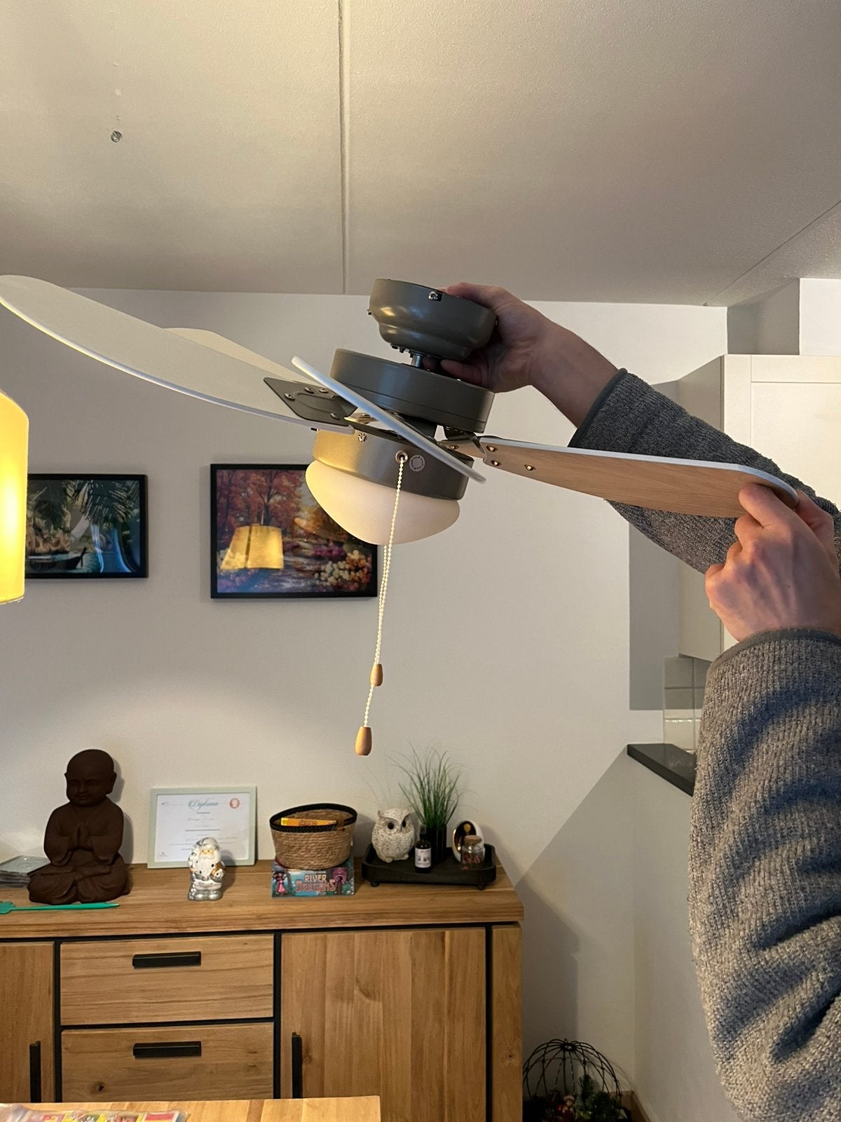 Ventilater met lamp, Witgoed en Apparatuur, Ventilatoren, Ophalen, Zo goed als nieuw, Plafondventilator