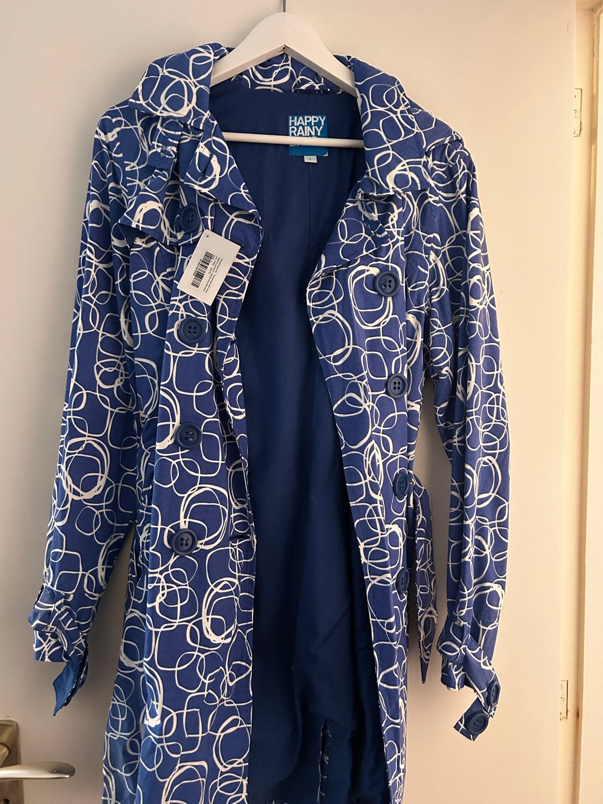 Happy Rainy regenjas blauw wit patroon nikki en meer, Maat 38/40 (M), Blauw, Ophalen of Verzenden, Zo goed als nieuw