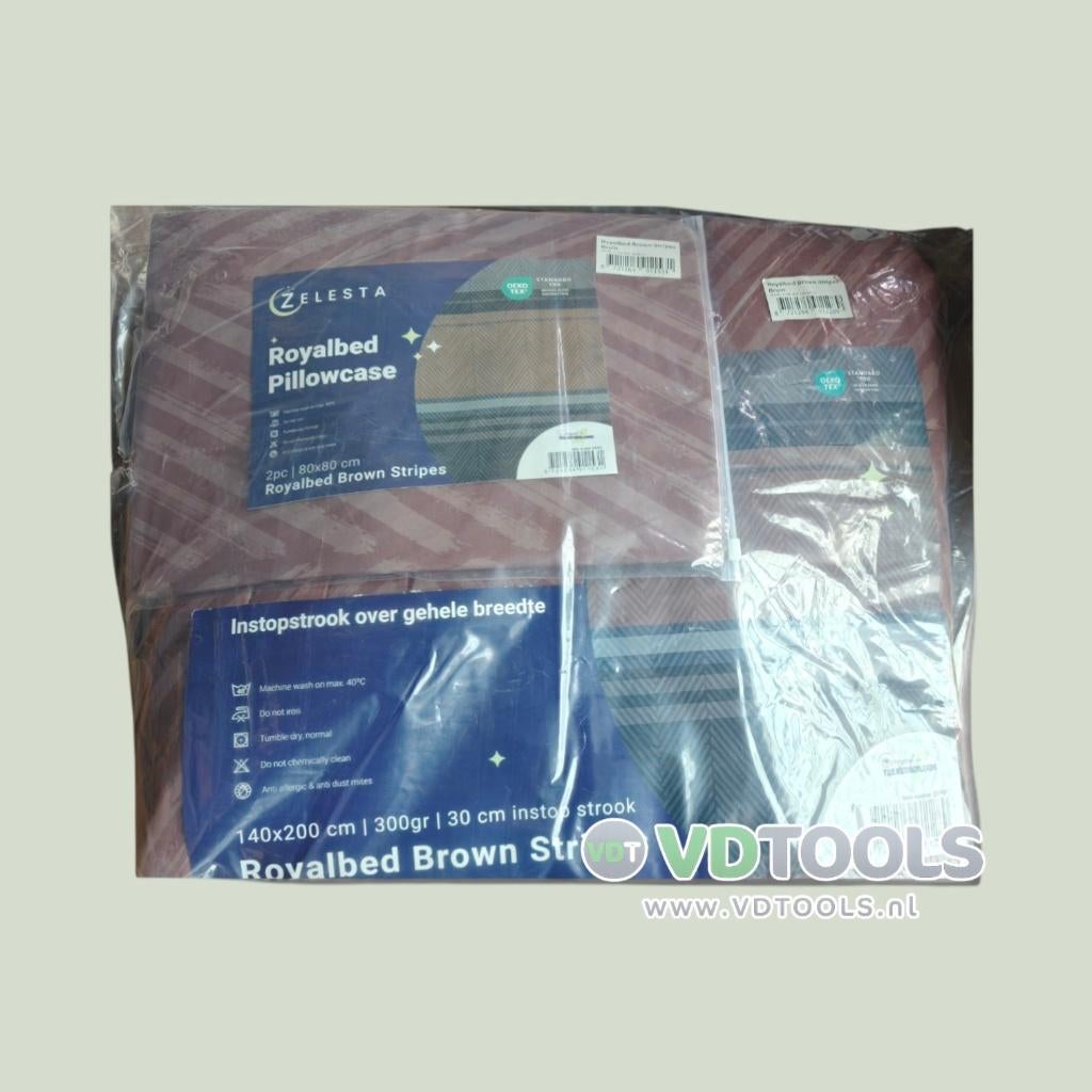 Royalbed BrownStripes met instopstrook 140x200 & slopenset, 5405as, Nieuw, Deken of Dekbed, Info@vdtools.nl