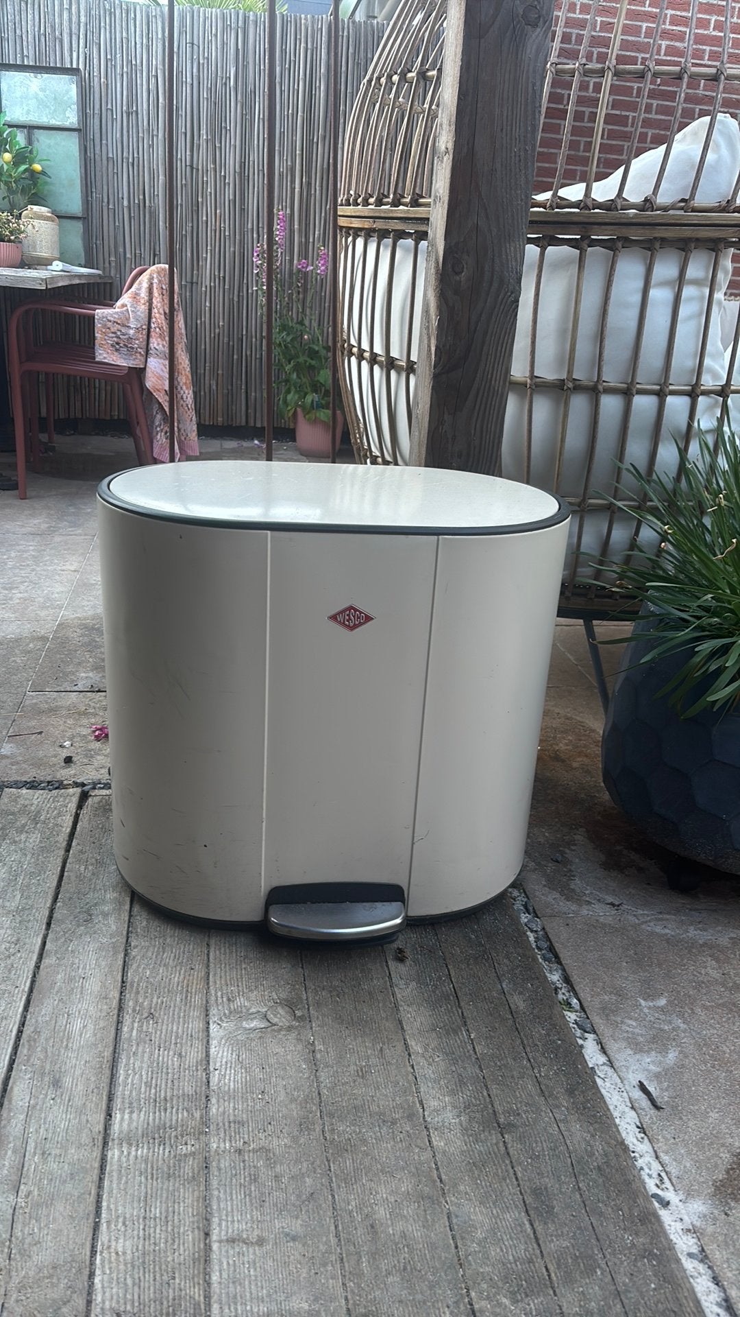 Wesco prullenbak 3 vaks, Huis en Inrichting, Ophalen, Overige materialen, Gebruikt, Met pedaal