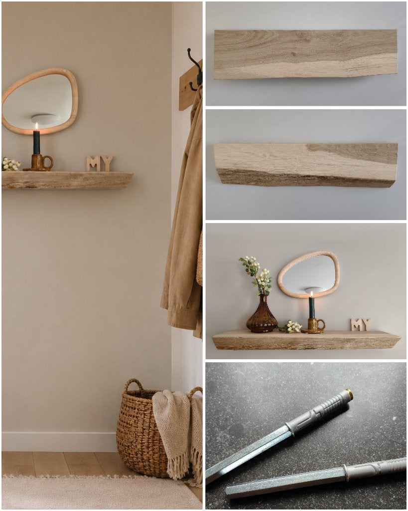 Massief eiken wandplank zwevend + montagepennen 62cm #157B, Houtatelier M.Y., Info@myhoutatelier.nl, Nieuw, Ophalen of Verzenden