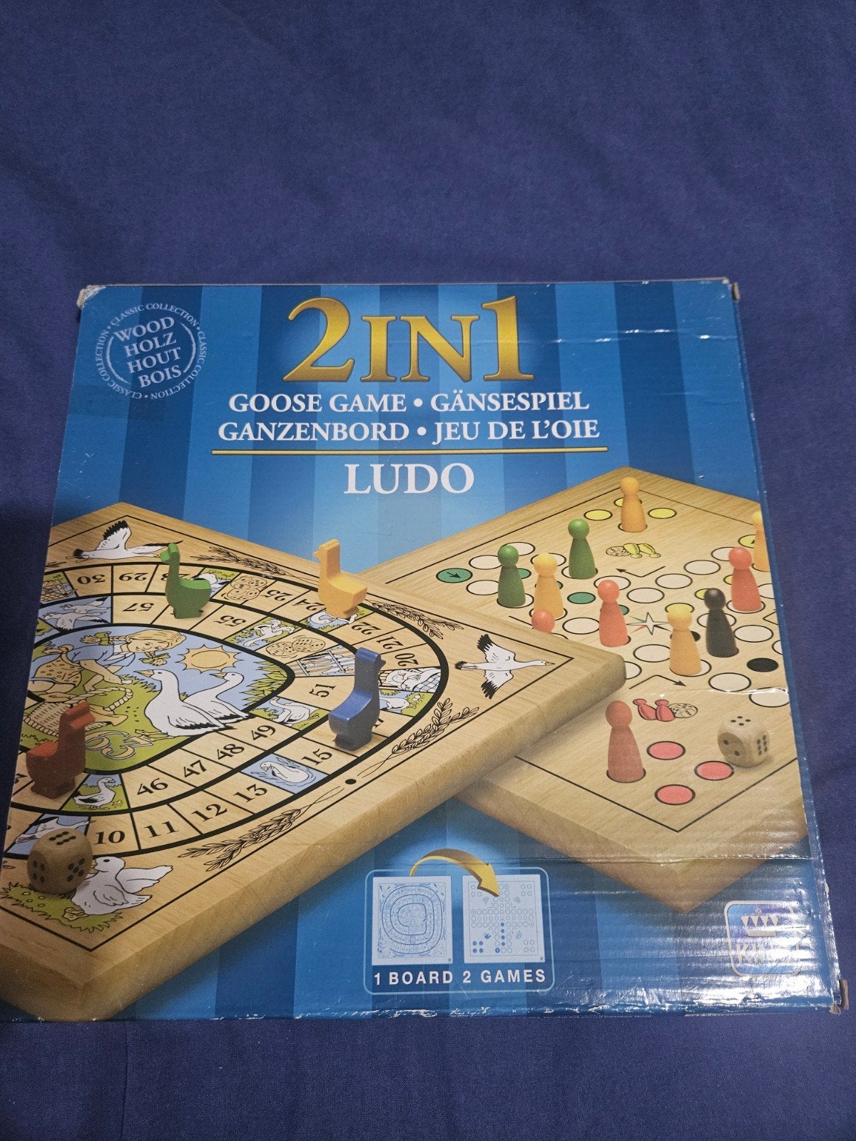 2-in-1 Houten Bordspellen: Ganzenbord & Ludo, Drie of vier spelers, Ophalen of Verzenden, Nieuw