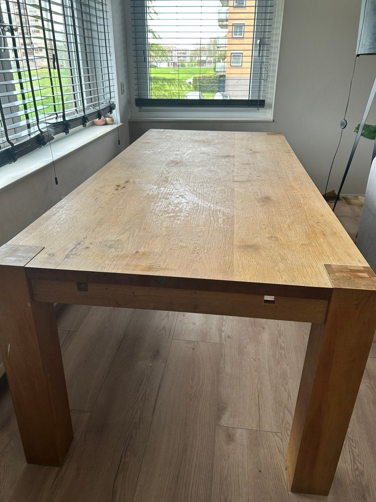 Beukenhoten eettafel 220x100, Ophalen, Gebruikt, 200 cm of meer, 50 tot 100 cm