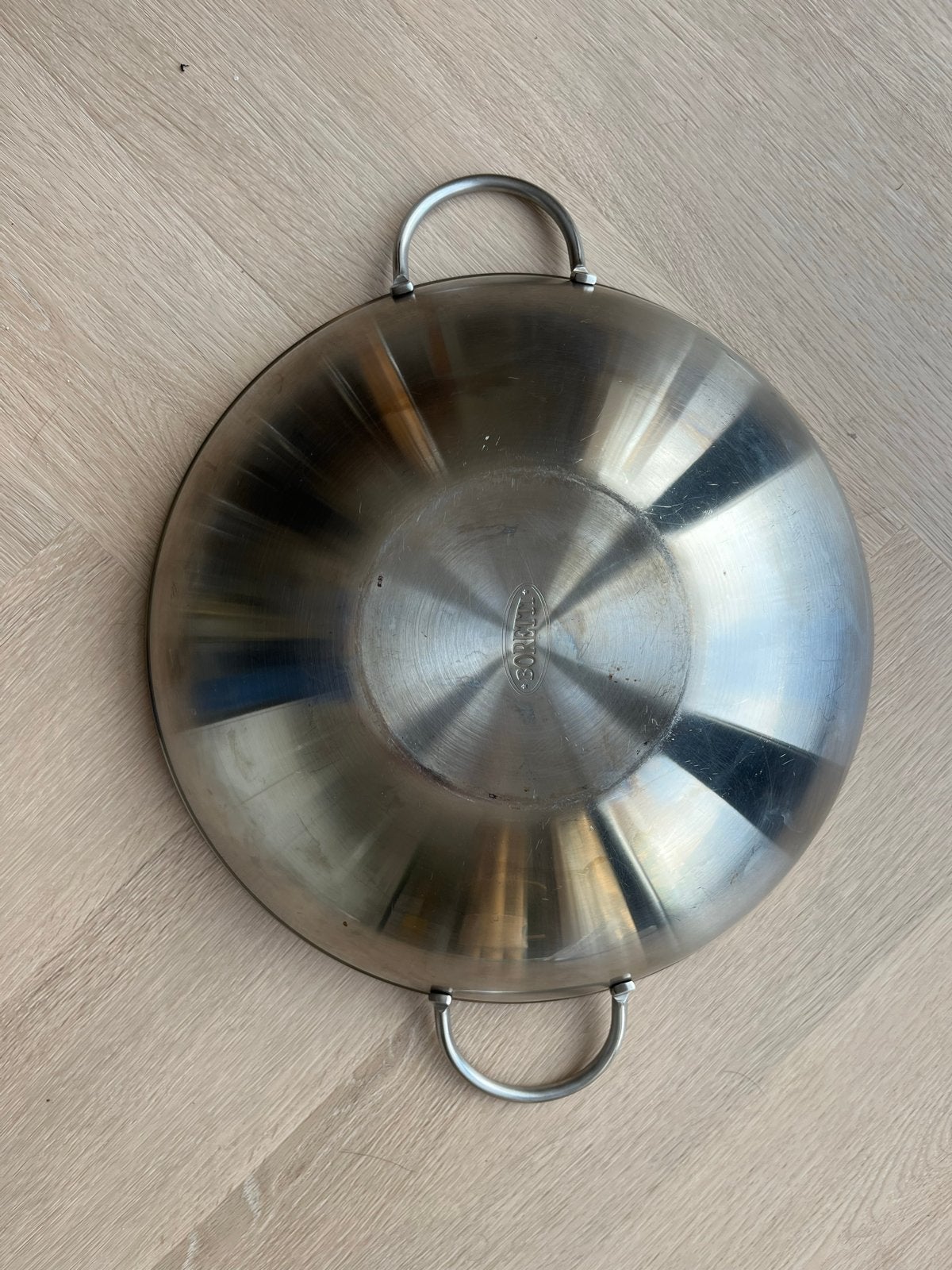Boretti RVS Wokpan met handvatten, Huis en Inrichting, Ophalen, Gebruikt, Met handvatten, Rvs