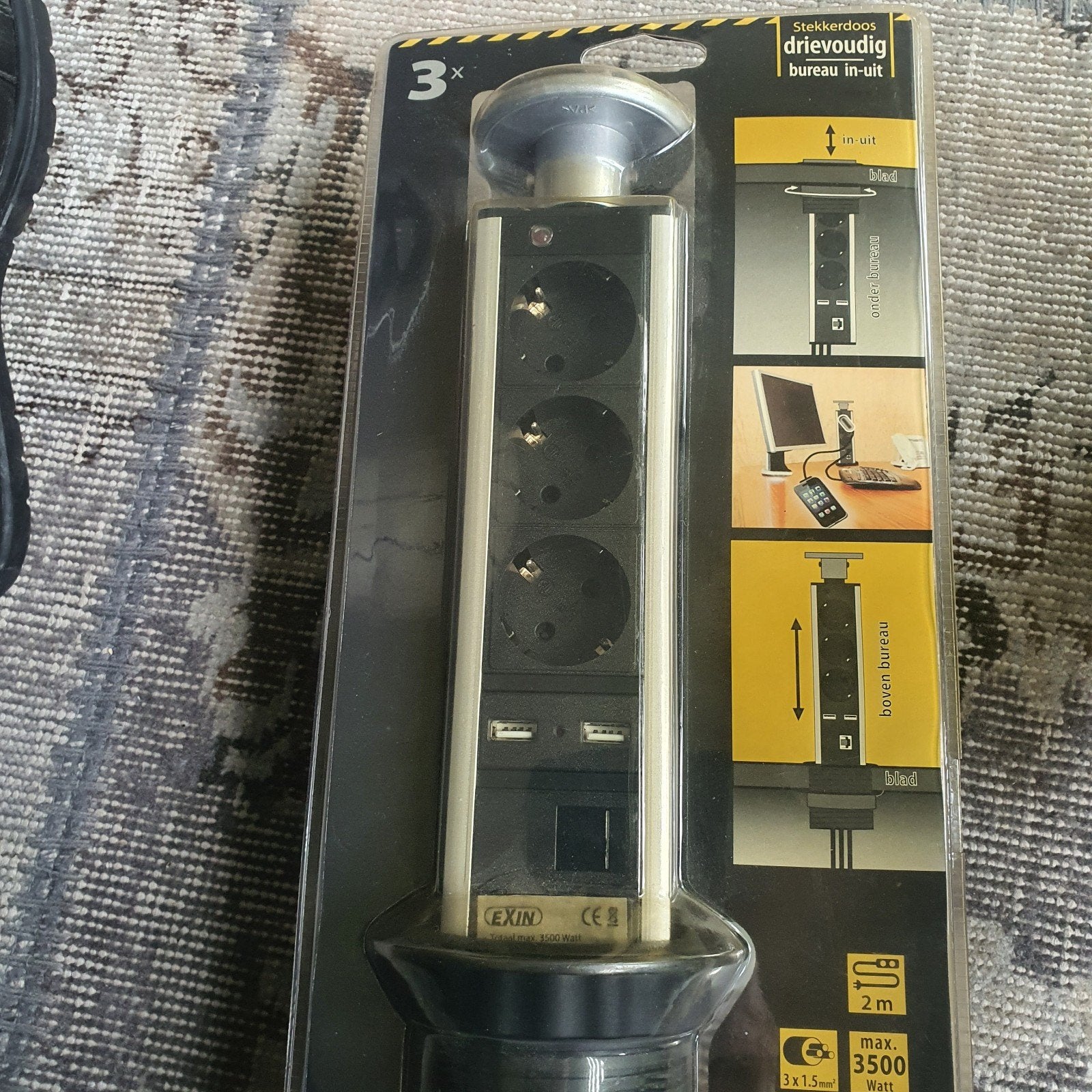 Stekkerdoos drievoudig bureau in-uit met USB en netwerk, Ophalen of Verzenden, Nieuw, Overige merken, Stekkerdoos