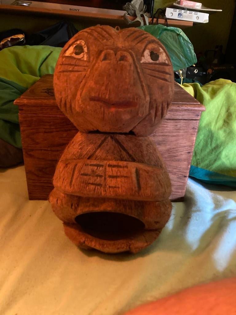 Vintage E.T. Tiki Kokosnoot Beeldje Jaren '80, Ophalen of Verzenden, Zo goed als nieuw