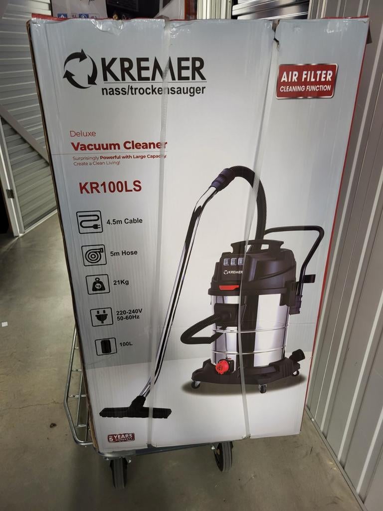 Ongebruikte Kremer nat/droog stofzuiger KR100LS 3000W 100L, Witgoed en Apparatuur, Stofzuigers, Nieuw, Ophalen of Verzenden, 2000 watt of meer