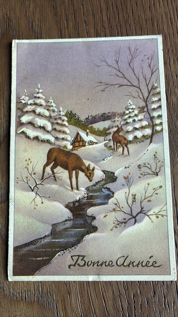 Herten in winterlandschap. Glitter, Ophalen of Verzenden