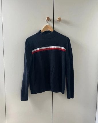 Tommy Hilfiger coltrui donkerblauw maat L, Blauw, Maat 42/44 (L), Ophalen of Verzenden, Zo goed als nieuw