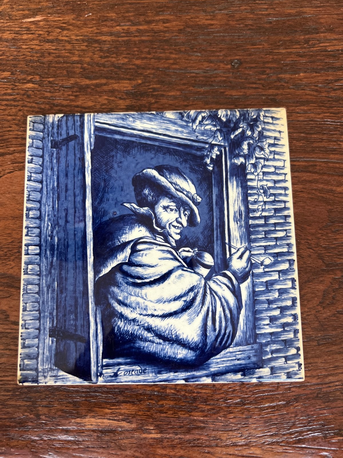 Delfts blauw tegeltje met 'De Rokende Man' van Ostade, Antiek en Kunst, Ophalen of Verzenden