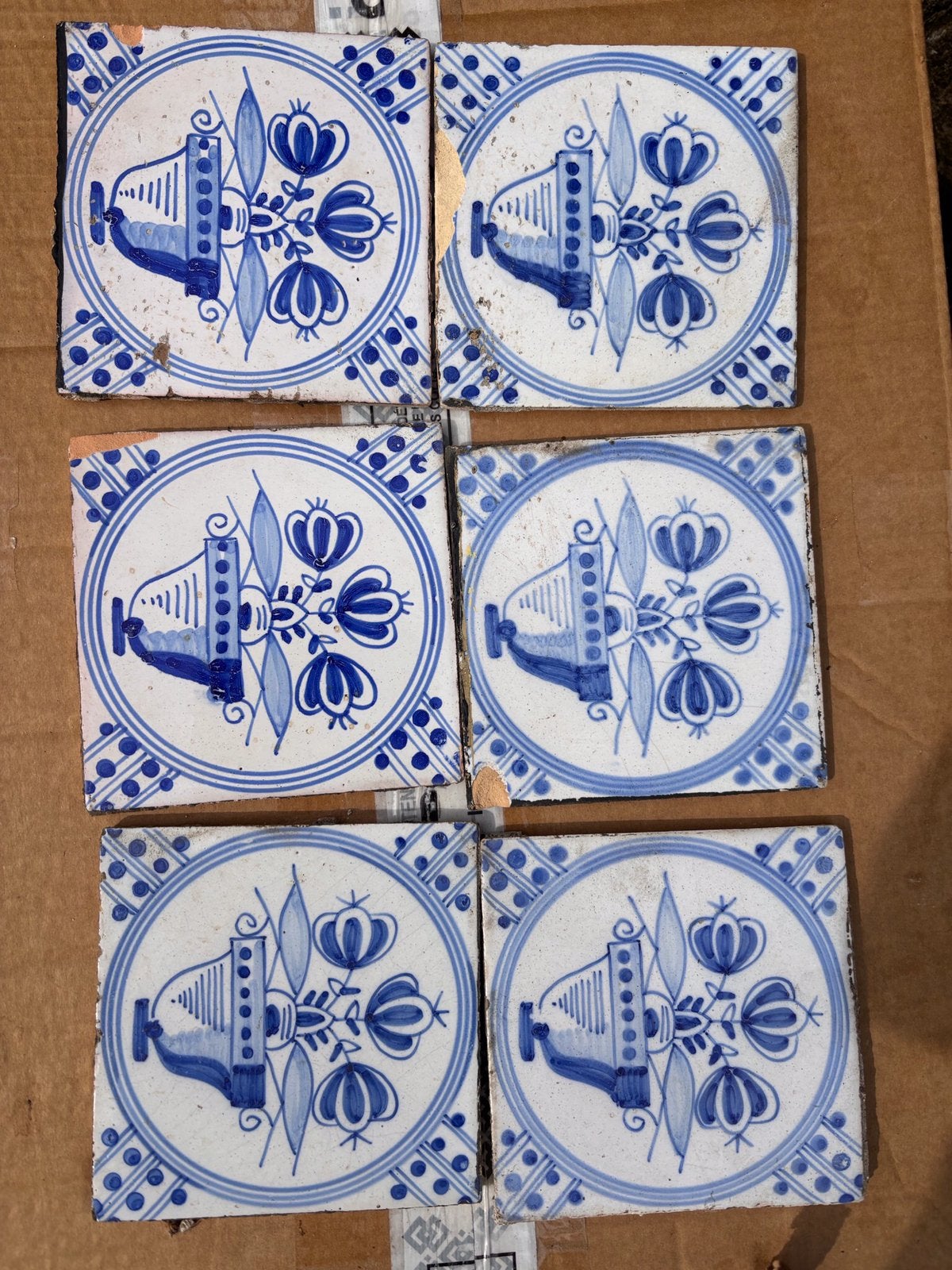 46 Antieke Hollandse Wandtegels - Blauw-wit Bloemmotief, Ophalen