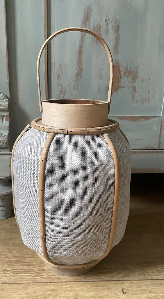 Prachtige Lene Bjerre Denmark kandelaar  bamboe linnen, Ophalen of Verzenden, Hout, 25 tot 50 cm