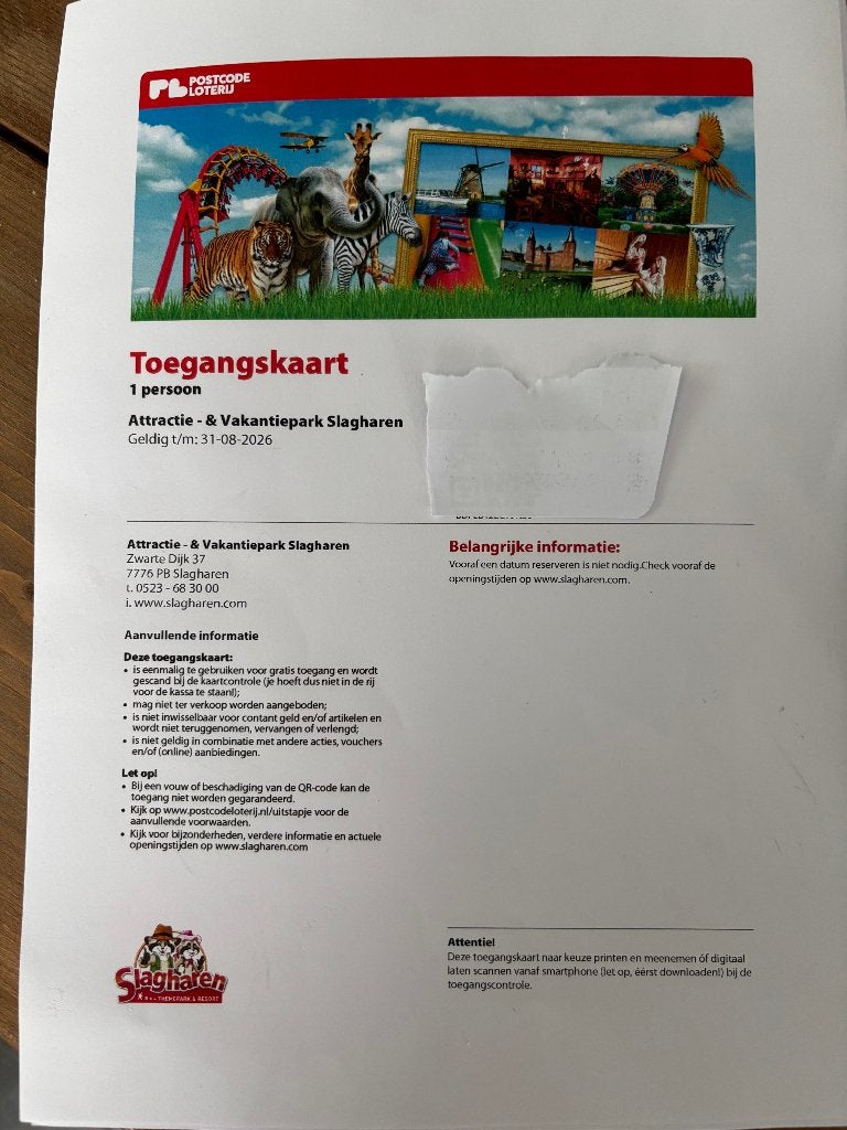 slagharen, Drie personen of meer, Ticket of Toegangskaart