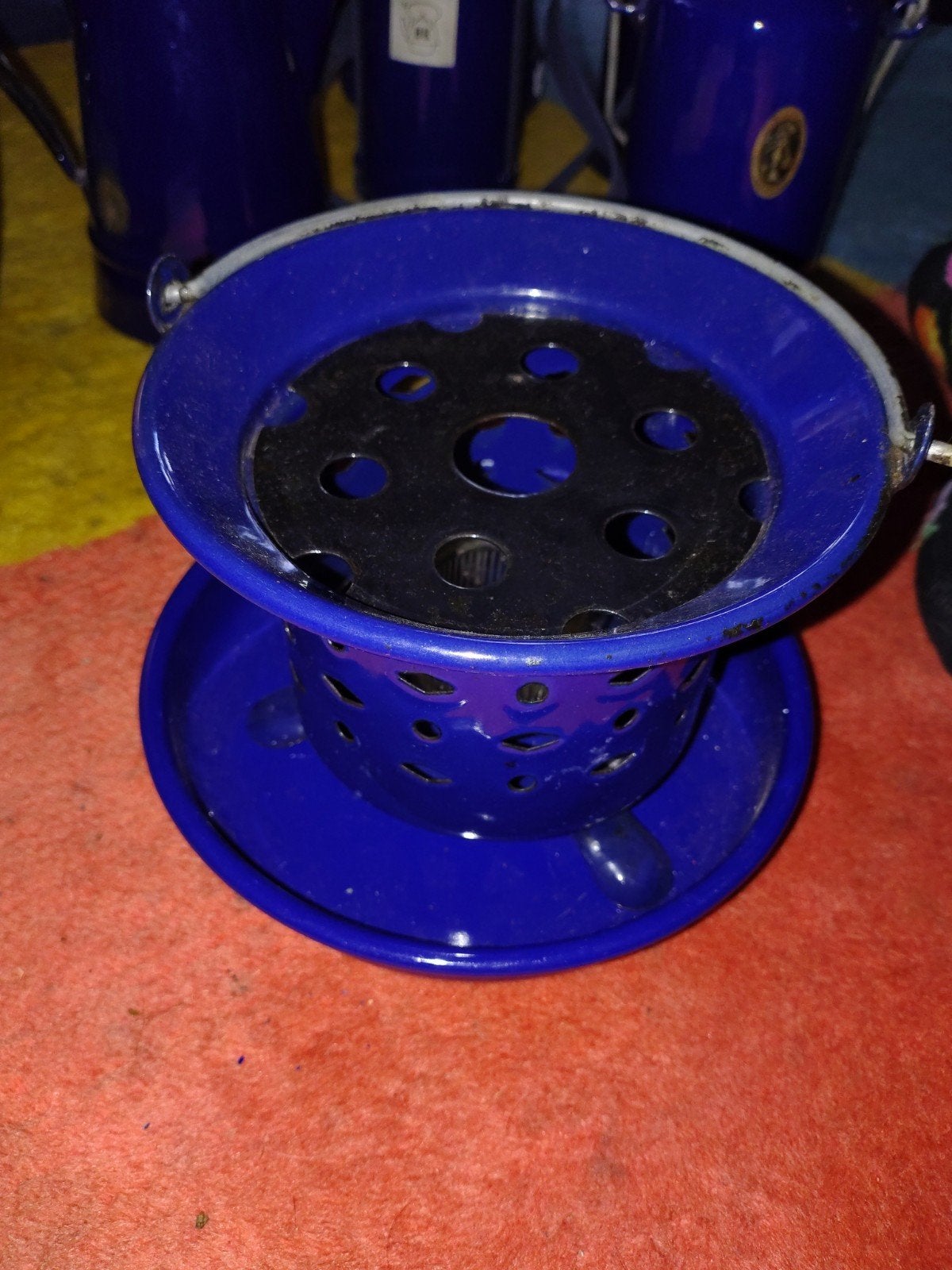 Blauw theelichtje met onderbord - 13 cm hoog, Antiek en Kunst, Ophalen of Verzenden