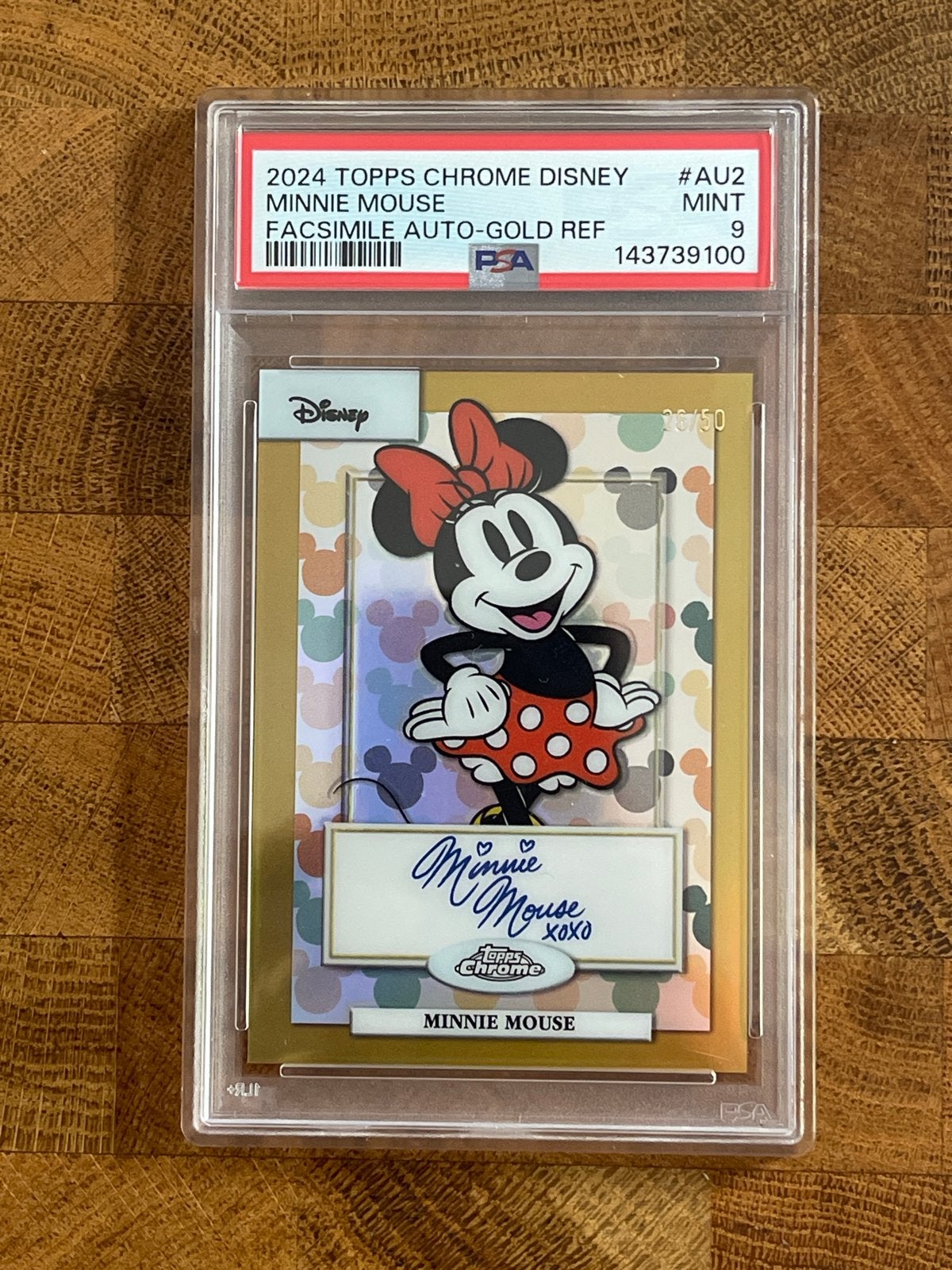 2024 Topps Chrome Disney Minnie Mouse Facsimile Auto Gold Re, Ophalen of Verzenden, Mickey Mouse, Zo goed als nieuw, Papier, Kaart of Schrift