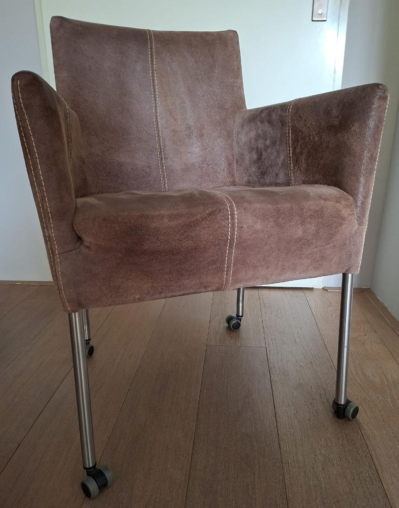 Lederen eetkamerstoelen met wieltjes (6 stuks), Huis en Inrichting, Stoelen, Gebruikt, Vijf, Zes of meer stoelen, Leer, Bruin