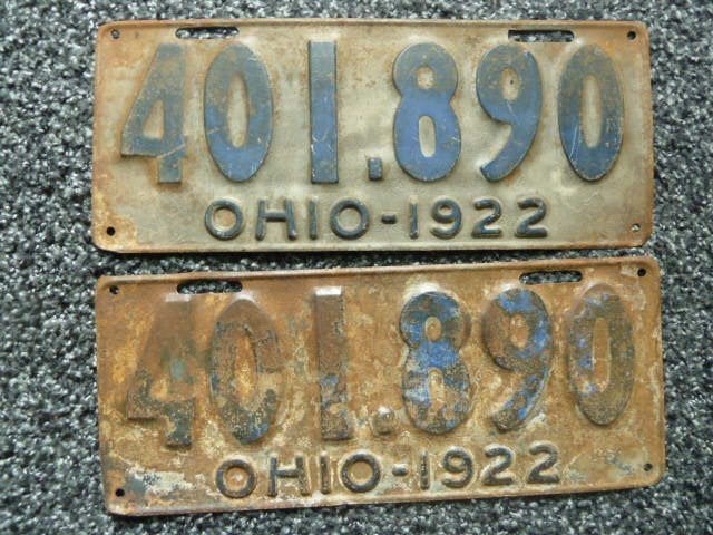 Paar USA License plate / kentekenplaten Ohio 1922 USA, Verzenden, Gebruikt, Auto's