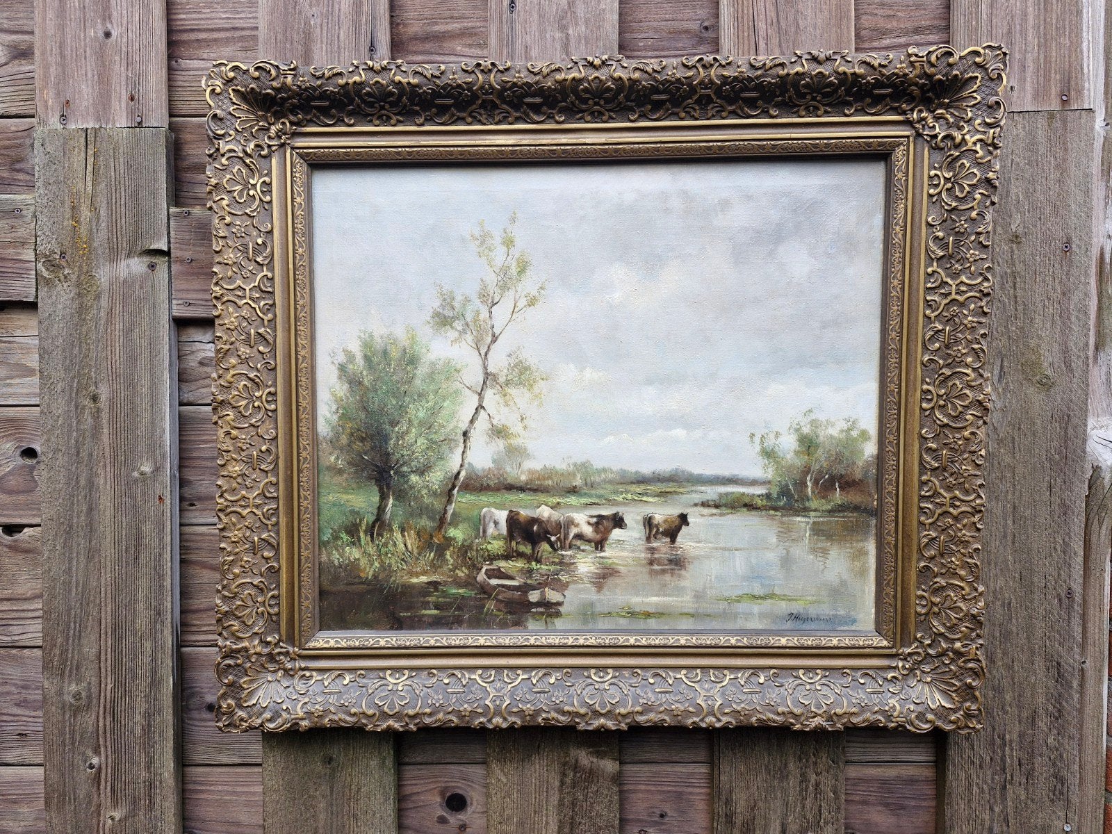 Mooi antiek schilderij van j hoogerwaard doek is in goed, Ophalen of Verzenden