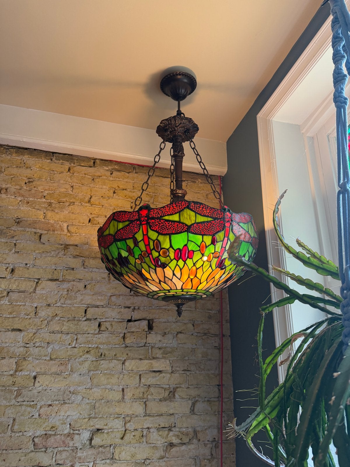 Tiffany hanglamp Dragonfly - Libellen, Huis en Inrichting, Lampen | Hanglampen, Zo goed als nieuw, Glas, Ophalen
