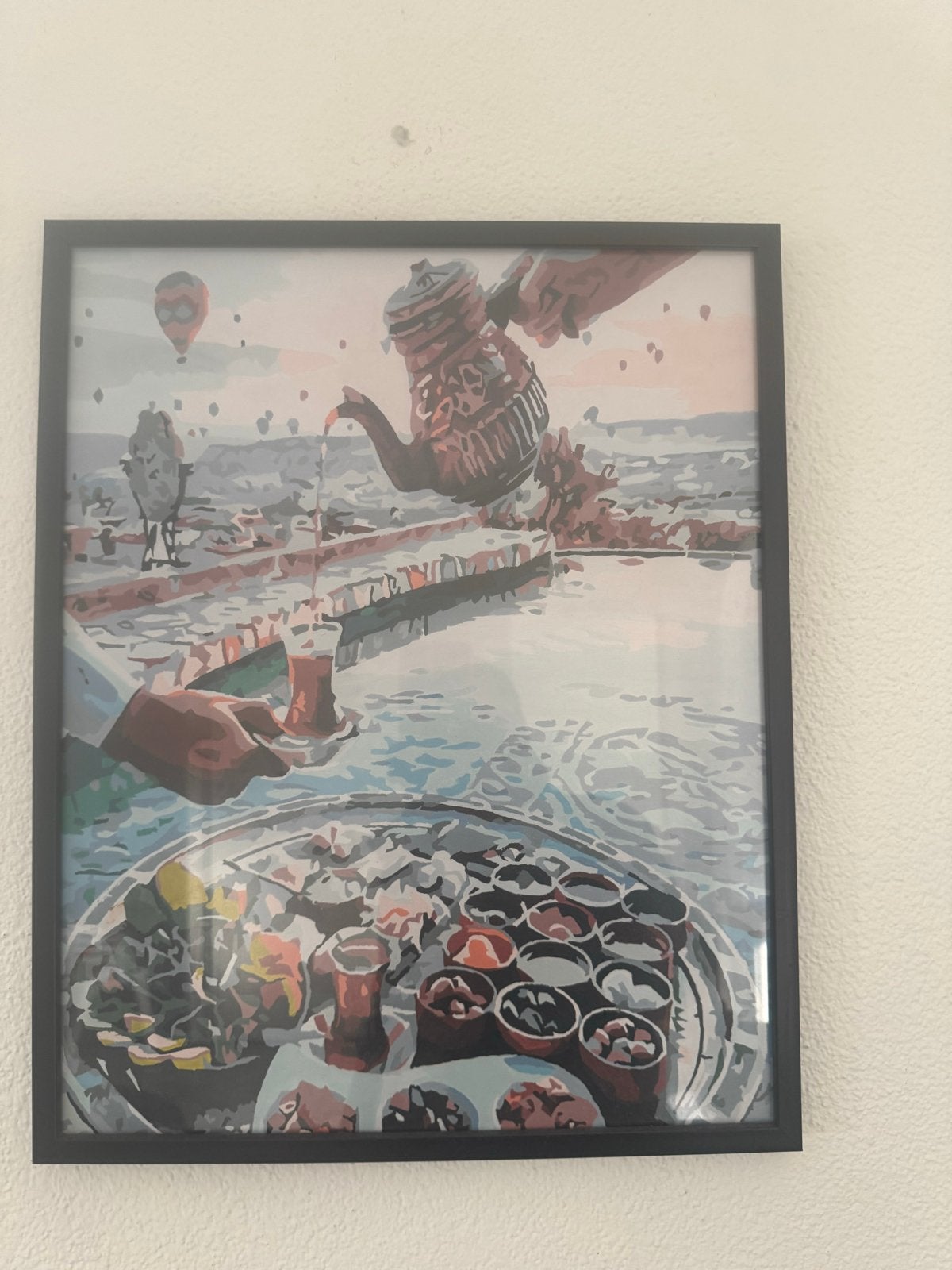 Schilderij op nummer: Turks theeservies met Cappadocië, Ophalen of Verzenden