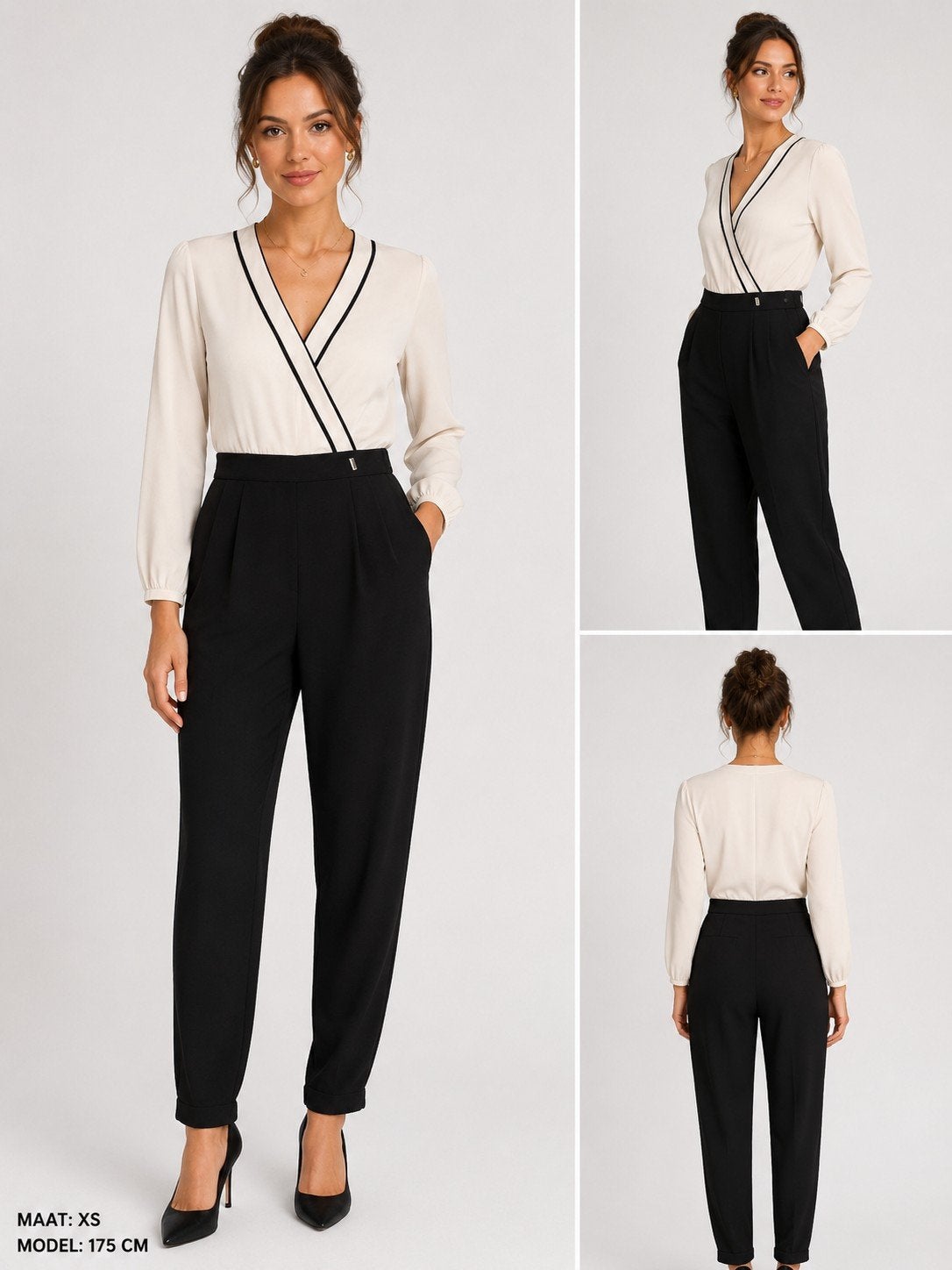 Mango Basics zwart-witte jumpsuit met overslaghals – maat XS, Mango, Zwart, Ophalen of Verzenden, Zo goed als nieuw