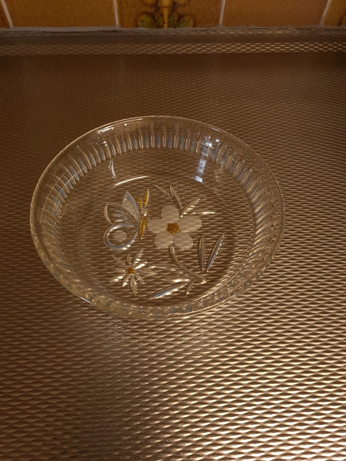 Vintage Walther Glas schaal met vlinder en bloemen – Retro, Ophalen