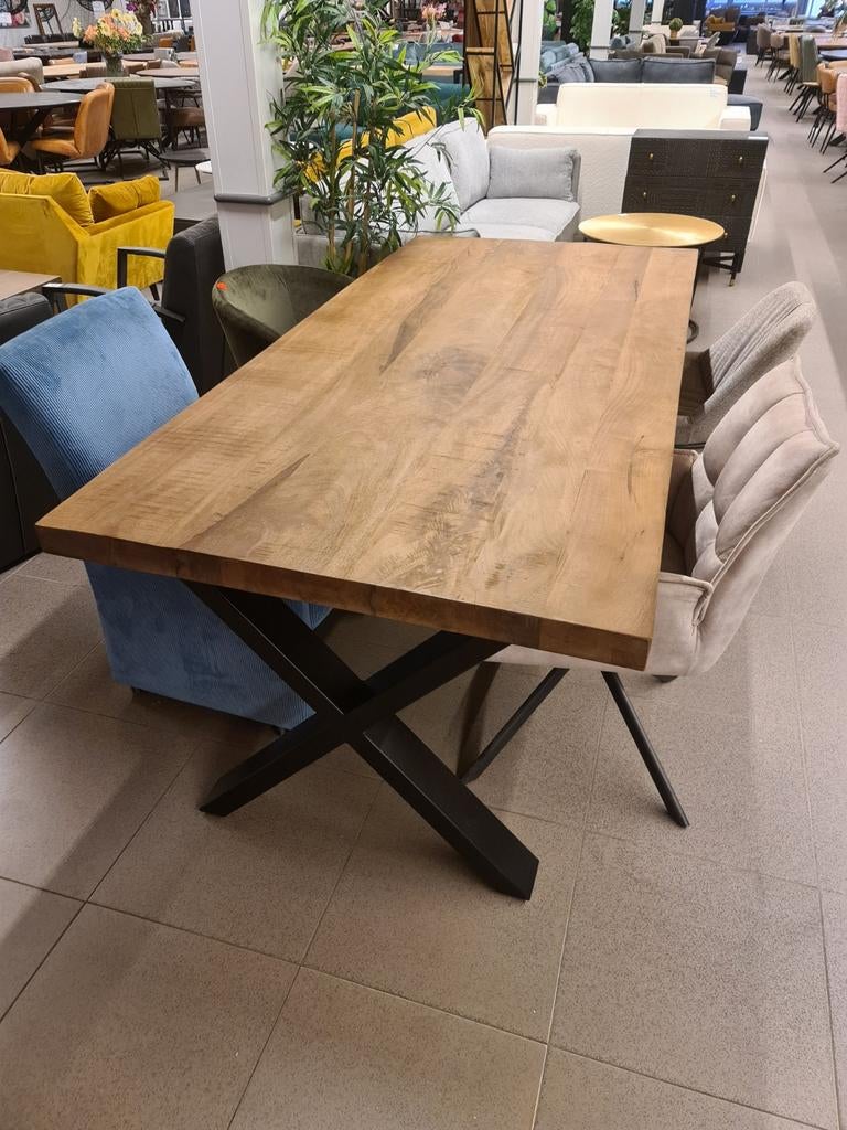 Nieuwe glad teakhouten eettafel 220x100cm kruispoot €295, Ophalen, Hout, ., Nieuw