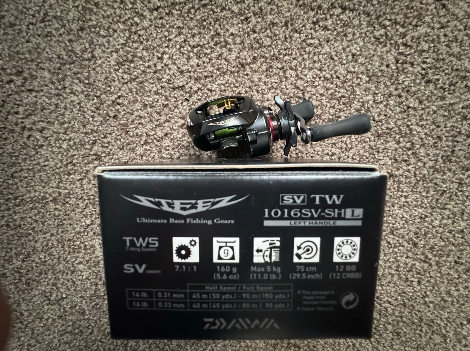 Daiwa Steez SV TW 1016SV-SHL met Roro X27 Black Spool, Ophalen of Verzenden, Zo goed als nieuw, Molen