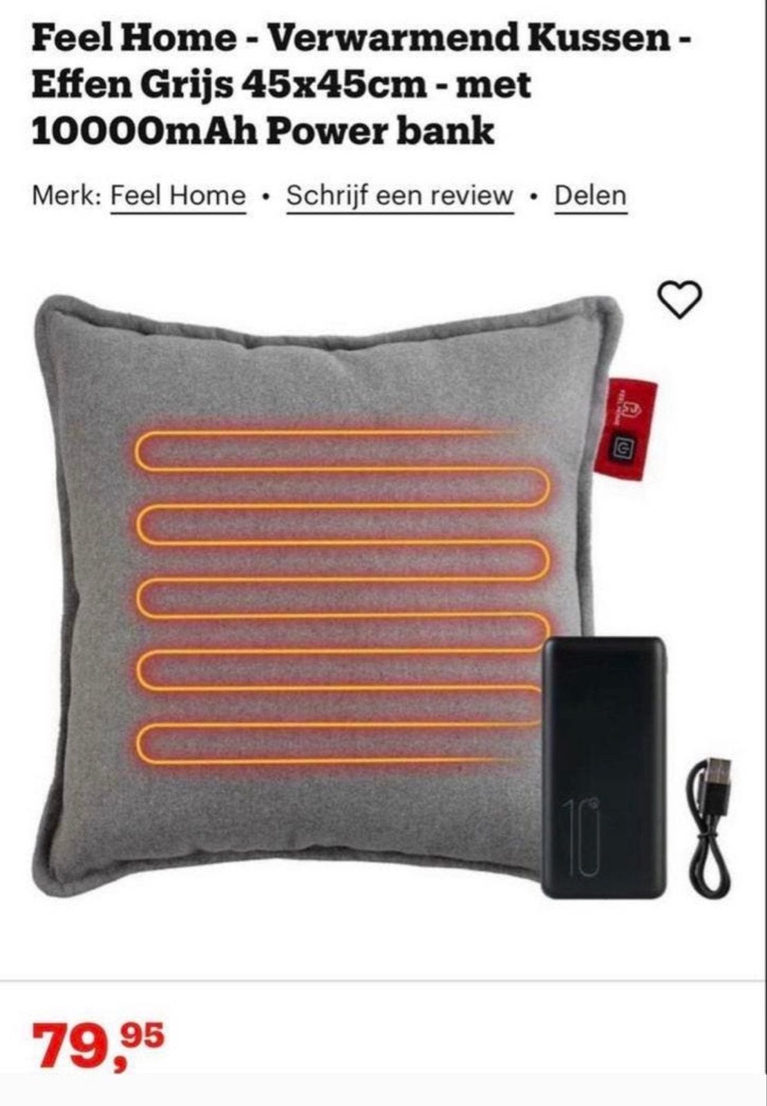 Feel Home Verwarmd Kussen Grijs 45x45cm met Powerbank, Overige merken, Vierkant, Nieuw, Ophalen of Verzenden