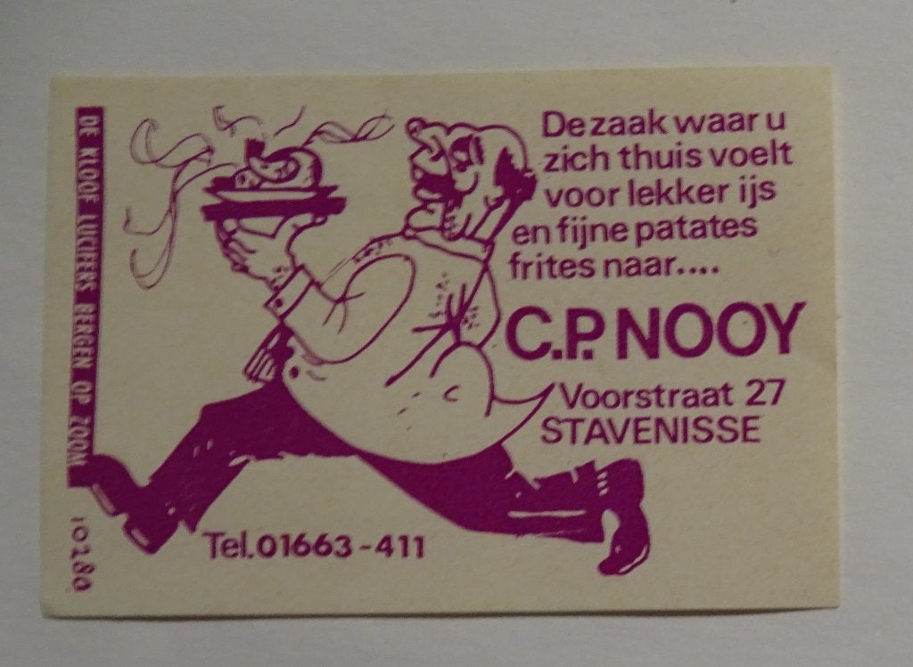 de fijnste patates frites naar   C.P. NOOY   STAVENISE, Verzenden, Gebruikt, Luciferdoosjes of -merken