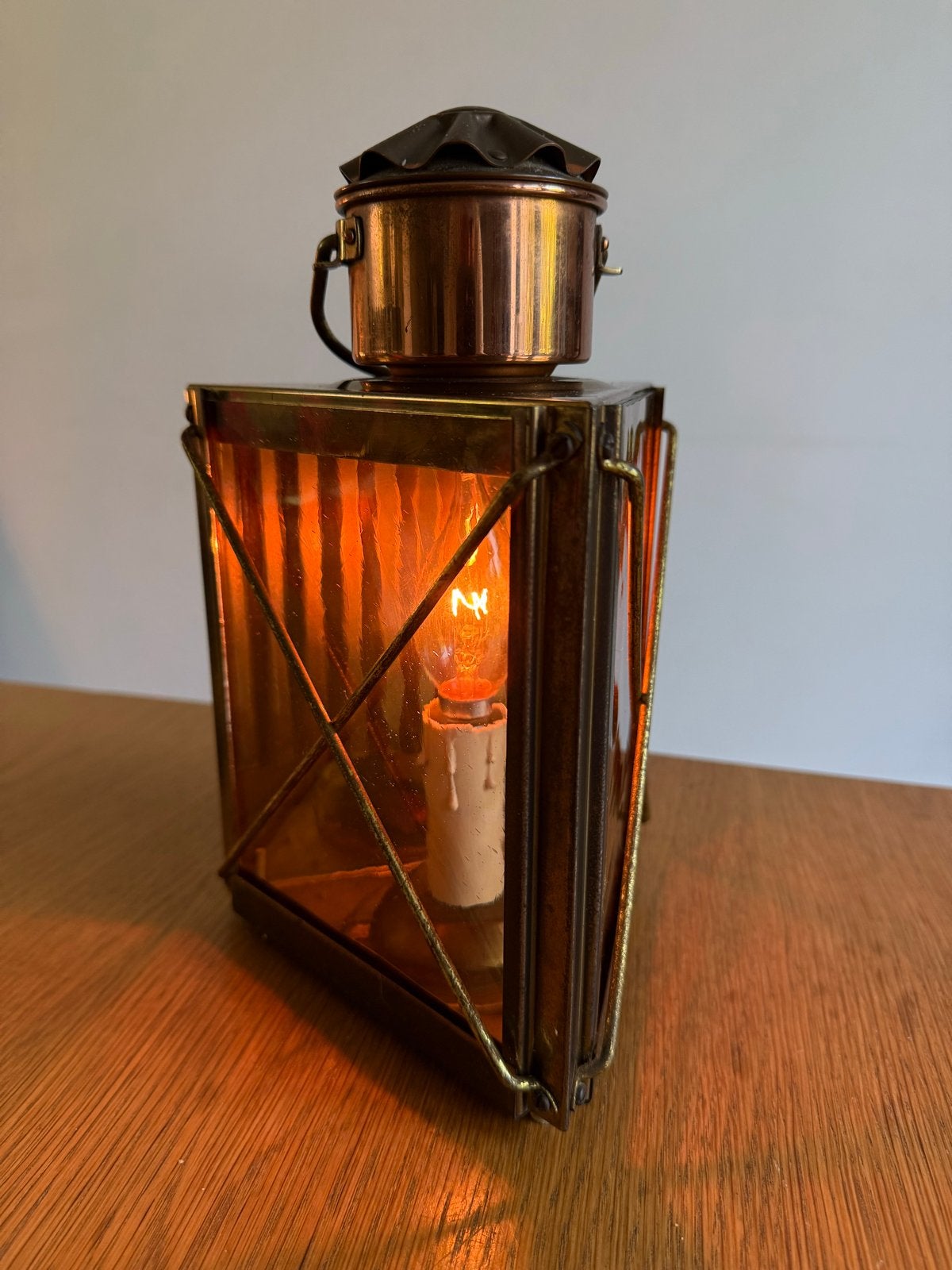 Vintage messing scheepslamp - midcentury koper design, Ophalen of Verzenden, Zo goed als nieuw, Metaal, Vintage middentury koper messing industieel design