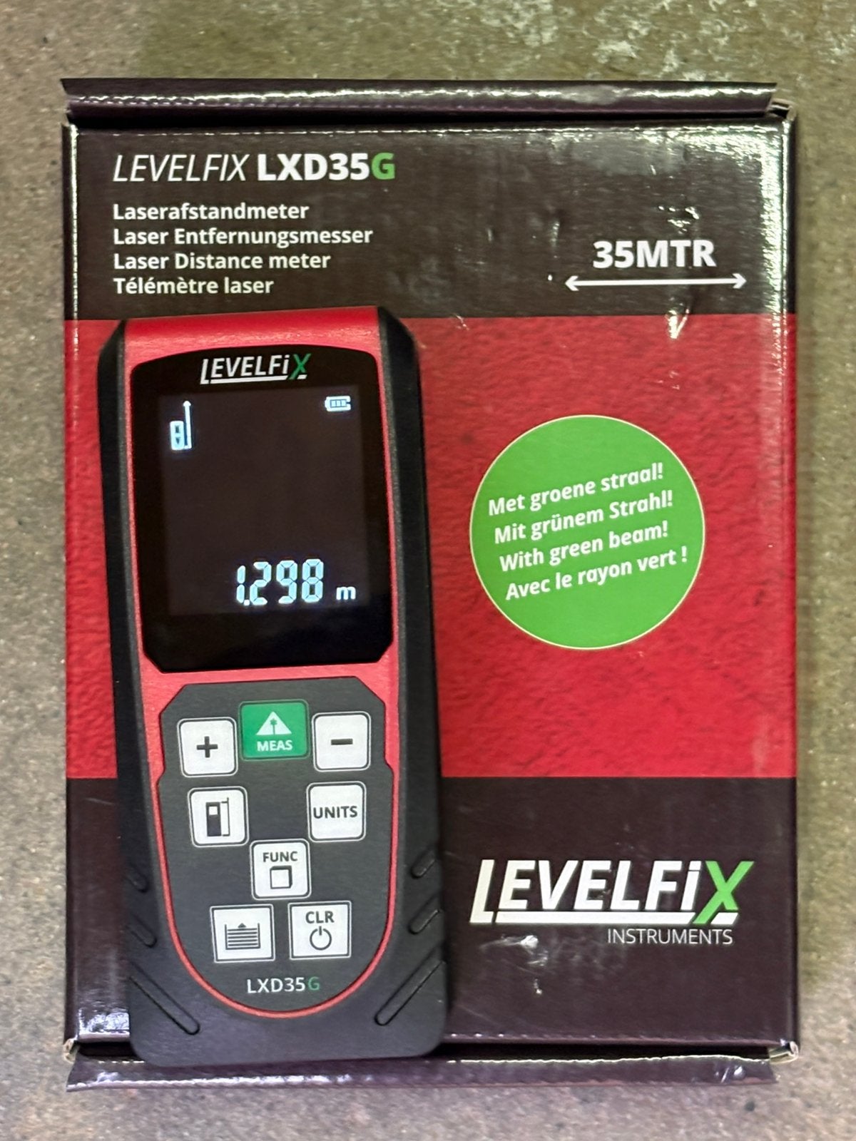 Levelfix afstandsmeter groene laser, Ophalen of Verzenden, Zo goed als nieuw, Afstand