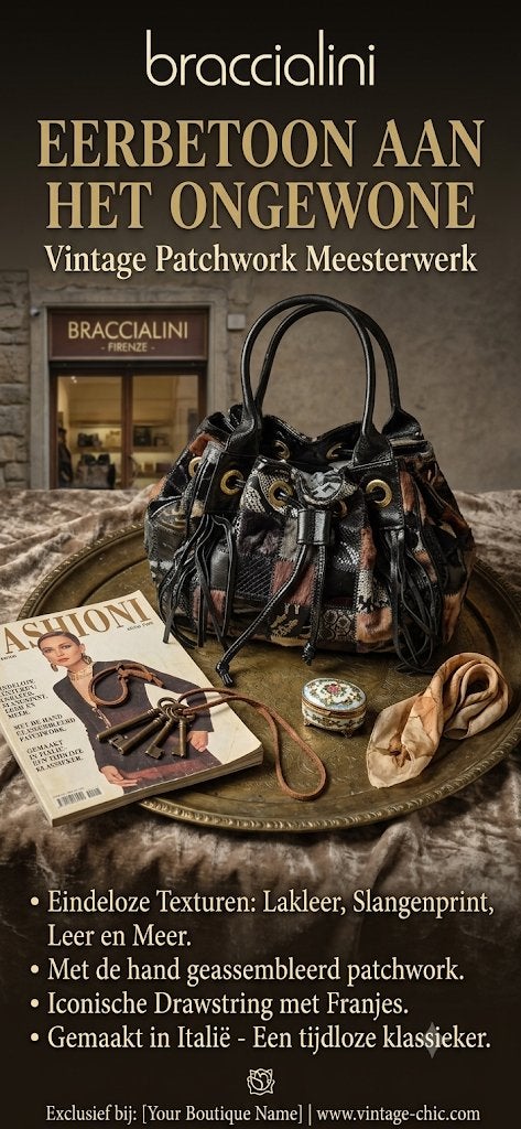 Unieke Vintage Braccialini Patchwork Buideltas / Handtas, Ophalen, Zo goed als nieuw, Overige kleuren, Handtas