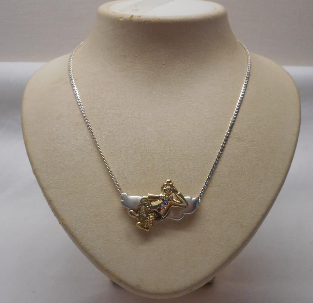 Zilveren ketting met vaste hanger bicolor nr.1237, Met hanger, Verzenden, Zo goed als nieuw, Zilver