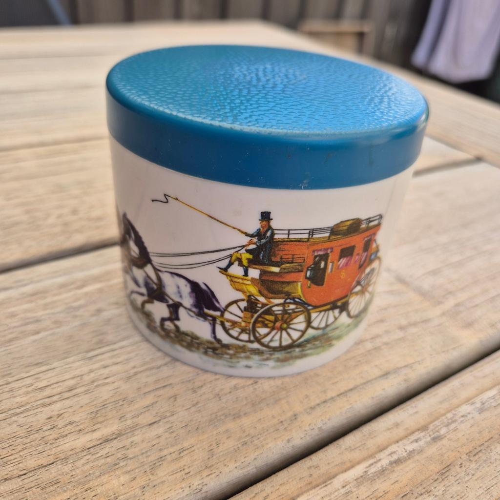 Vintage retro kunststof potje met koetsafbeelding, Antiek en Kunst, Ophalen of Verzenden
