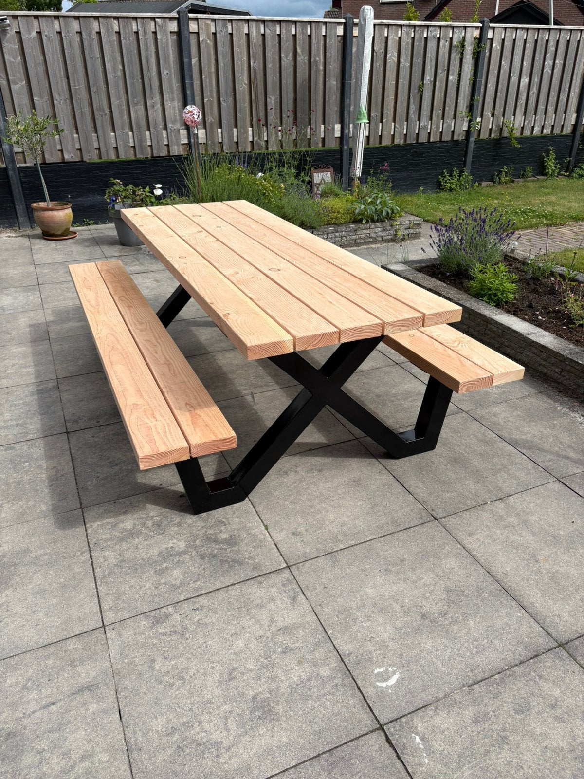Robuuste Picknicktafel - Stalen gepoedercoate X-Poten, Ophalen, Nieuw, Rechthoekig, Hout