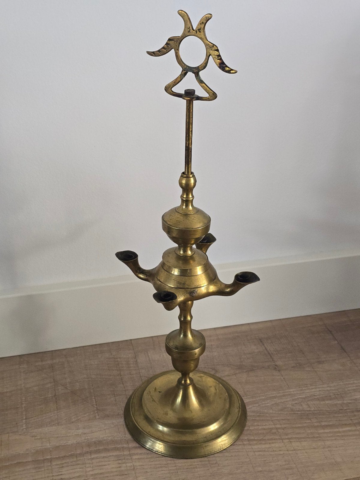 Antieke koperen Florentijnse olielamp 19e eeuw 4 tuiten €39, Ophalen of Verzenden, Koper of Brons