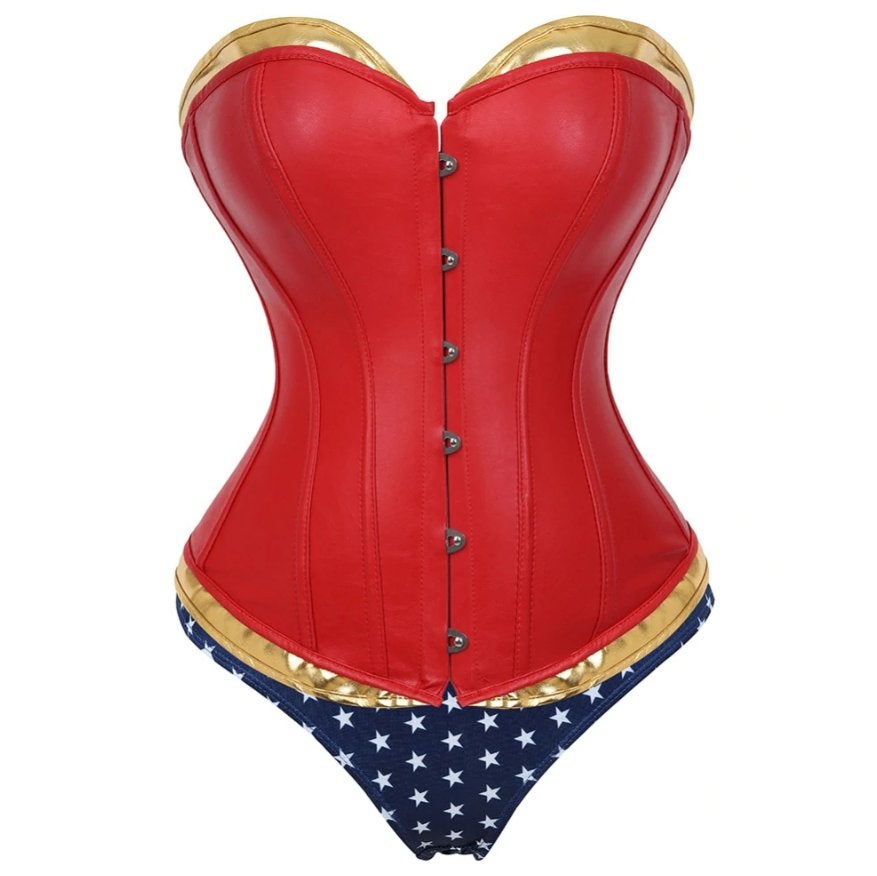 Rood goud wonder woman korset dames vrouwen corset bustier, Verzenden, Meerkleurig, Body of Korset