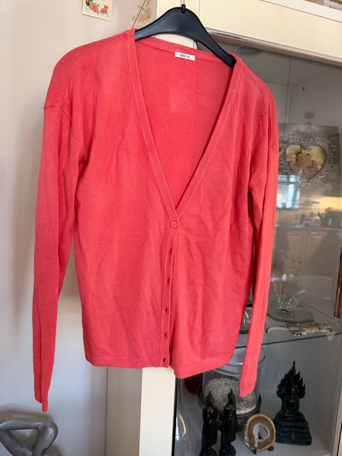 Hema koraalrode cardigan maat M, Kleding | Dames, Truien en Vesten, Ophalen of Verzenden, Zo goed als nieuw, Maat 38/40 (M), Rood