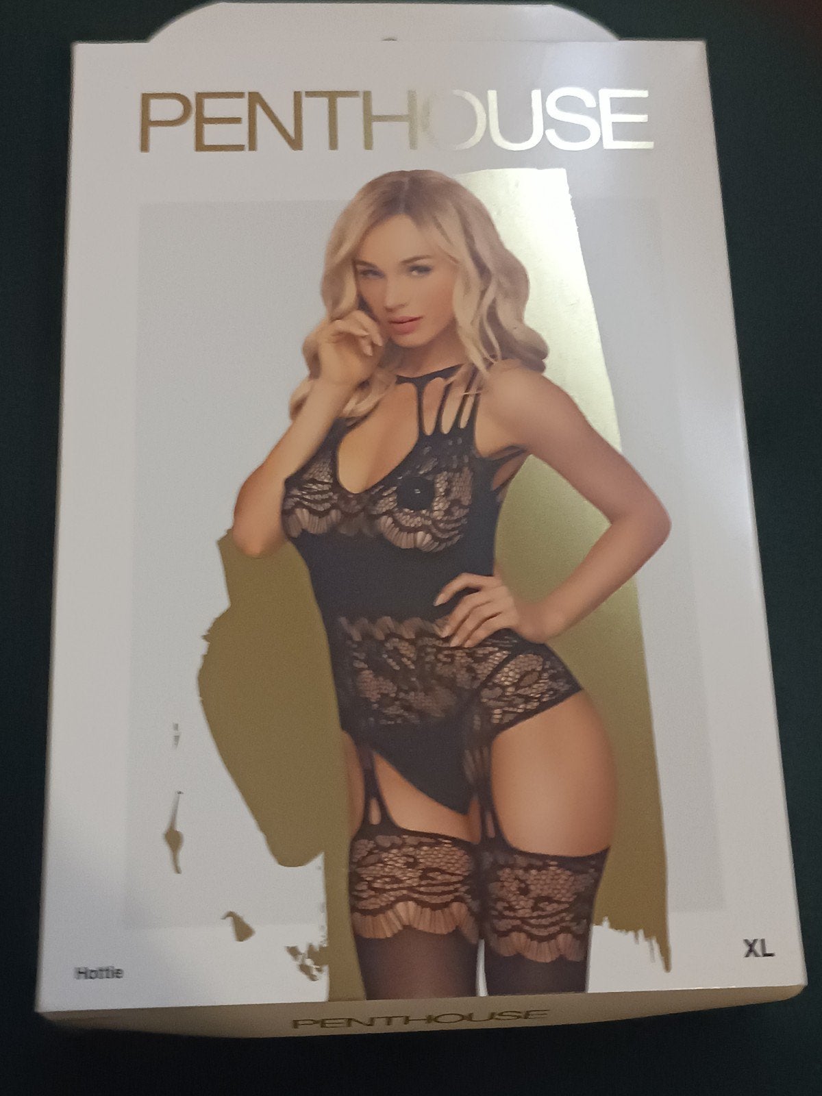 Penthouse Hottie Lace Bodystocking Zwart XL, Penthouse, Ophalen of Verzenden, Zwart, Body of Korset