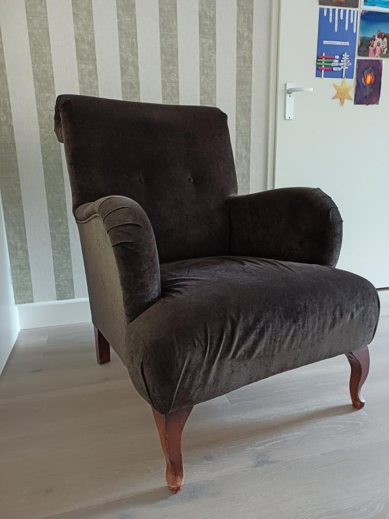 Donkerbruine fauteuil, Huis en Inrichting, Fauteuils, Ophalen, Gebruikt, 75 tot 100 cm, 50 tot 75 cm