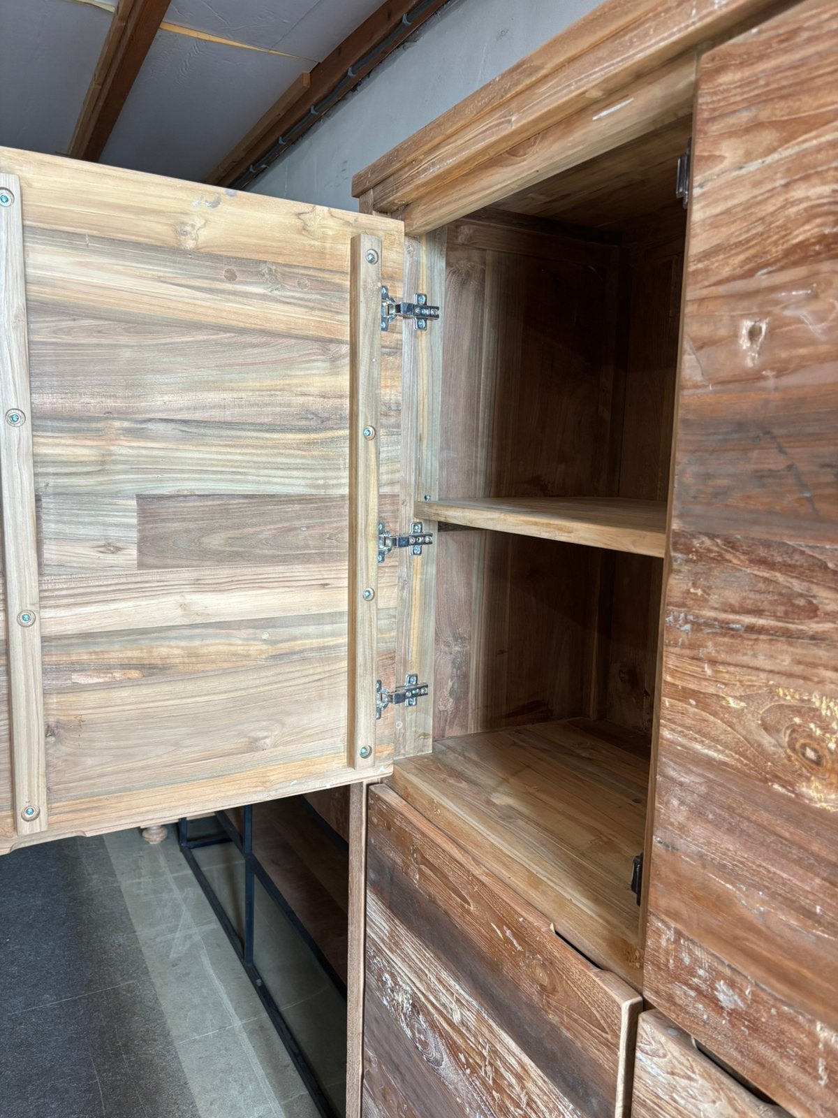 Recycled teak houten kast 4 deuren Rustiek, Ophalen, 100 tot 150 cm, Teakhout, Hoevesteenwijkerwold@gmail.com