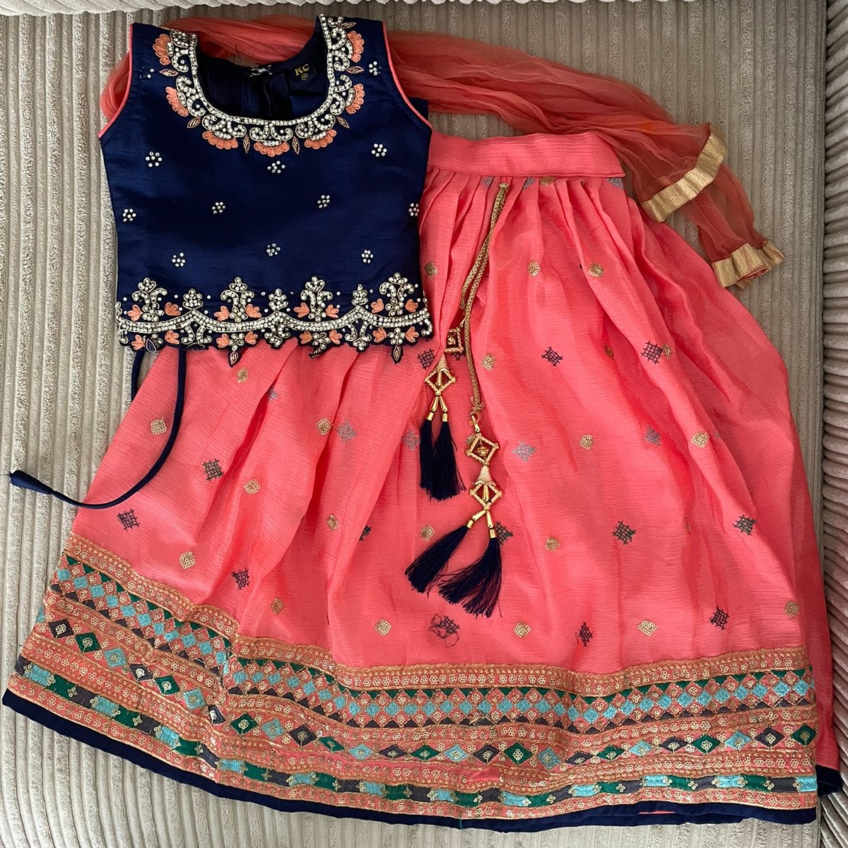Lehnga choli kids maat 18 (98/104), Ophalen of Verzenden, Zo goed als nieuw, Meisje, Jurk of Rok